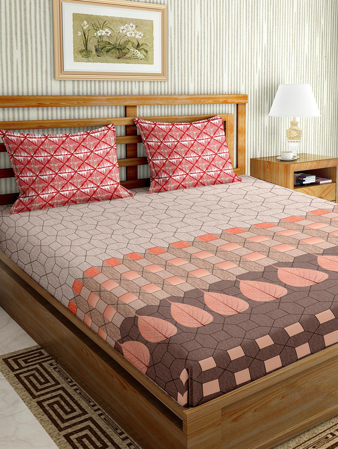 the oscar collection double bedsheet set super king size 180 tc cotton brown colour - 17554440 - Zoom Image - 1