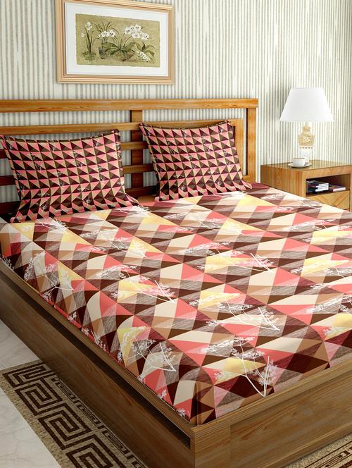 the oscar collection double bedsheet set super king size 180 tc cotton brown colour - 17554441 - Standard Image - 1