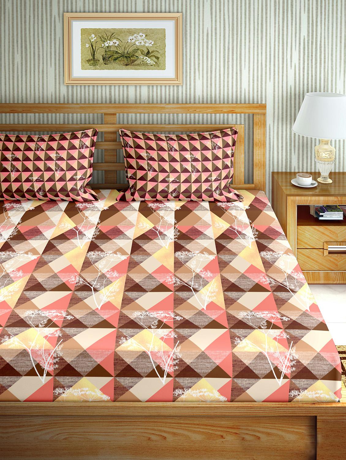 the oscar collection double bedsheet set super king size 180 tc cotton brown colour - 17554441 - Zoom Image - 2