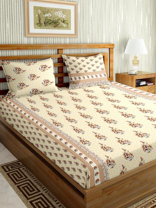 the oscar collection double bedsheet set super king size 180 tc cotton beige colour - 17554443 - Standard Image - 1