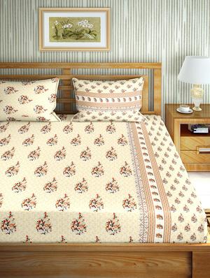 the oscar collection double bedsheet set super king size 180 tc cotton beige colour - 17554443 - Standard Image - 2