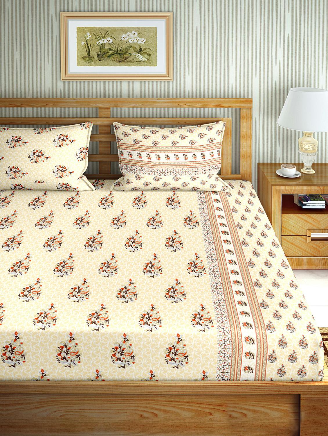 the oscar collection double bedsheet set super king size 180 tc cotton beige colour - 17554443 - Zoom Image - 2