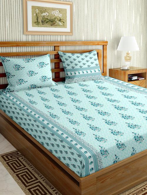 the oscar collection double bedsheet set super king size 180 tc cotton blue colour - 17554444 - Standard Image - 1