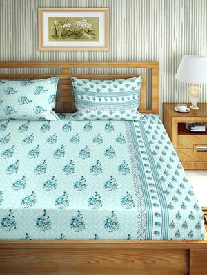 the oscar collection double bedsheet set super king size 180 tc cotton blue colour - 17554444 - Standard Image - 2