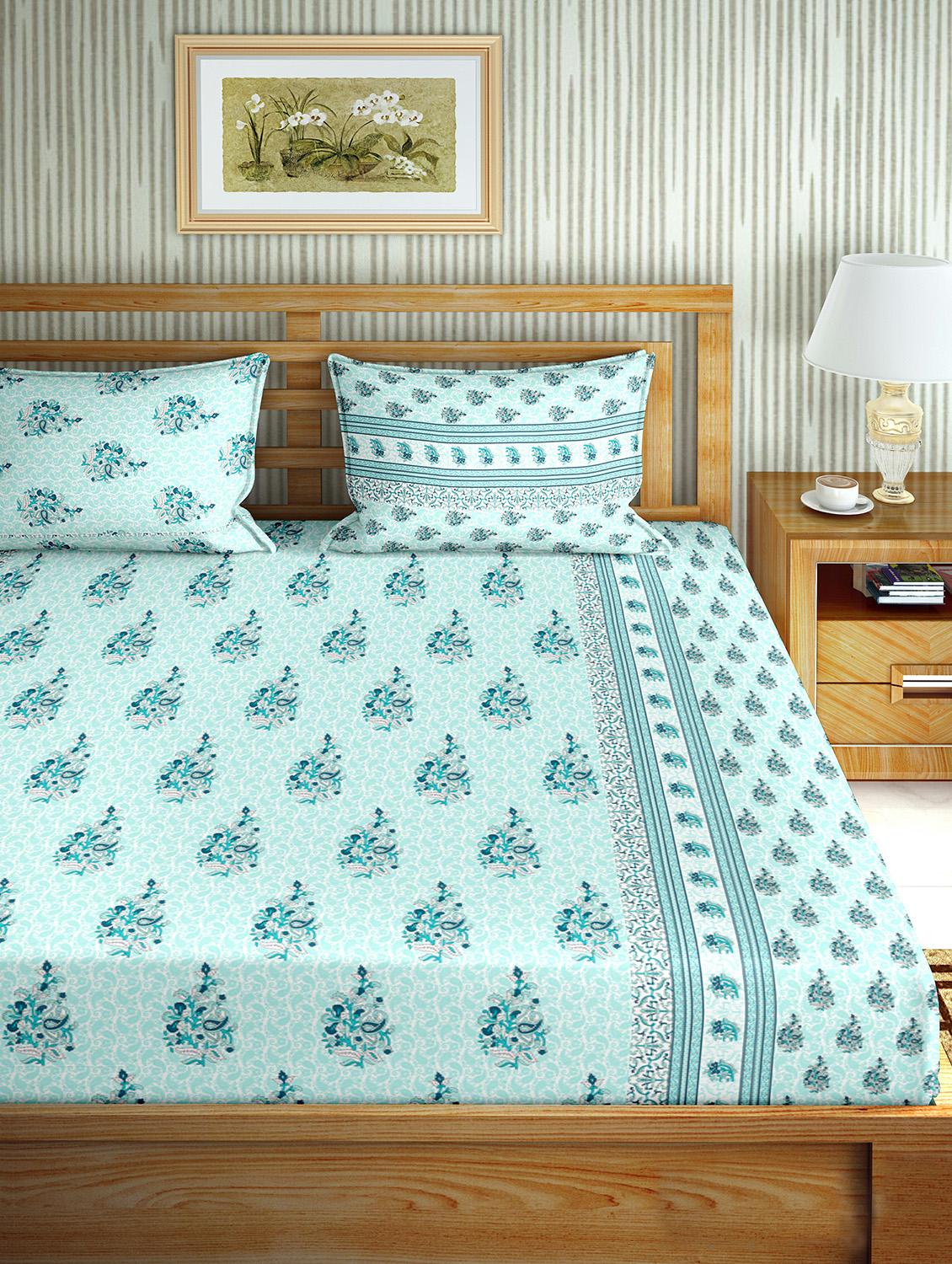 the oscar collection double bedsheet set super king size 180 tc cotton blue colour - 17554444 - Zoom Image - 2