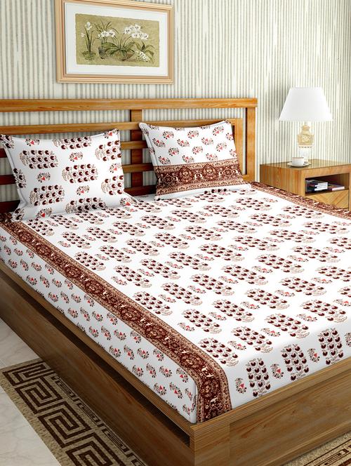 the oscar collection double bedsheet set super king size 180 tc cotton brown colour - 17554446 - Standard Image - 1