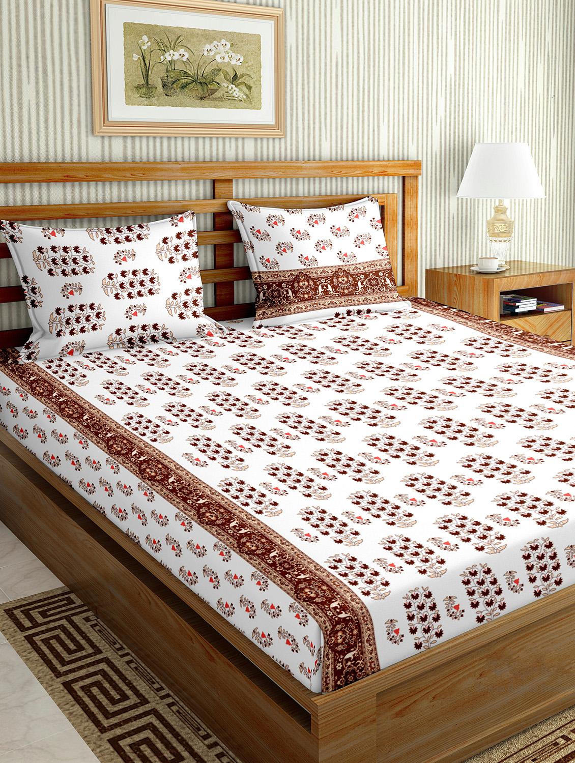 the oscar collection double bedsheet set super king size 180 tc cotton brown colour - 17554446 - Zoom Image - 1
