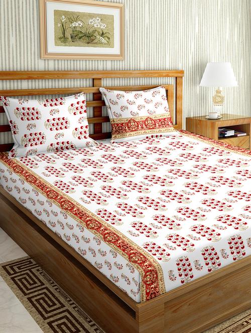 the oscar collection double bedsheet set super king size 180 tc cotton red colour - 17554447 - Standard Image - 1