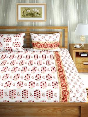 the oscar collection double bedsheet set super king size 180 tc cotton red colour - 17554447 - Standard Image - 2
