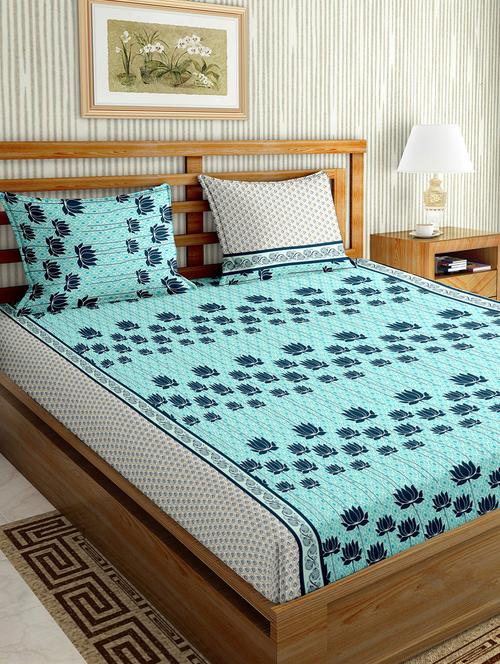 the oscar collection double bedsheet set super king size 180 tc cotton blue colour - 17554448 - Standard Image - 1