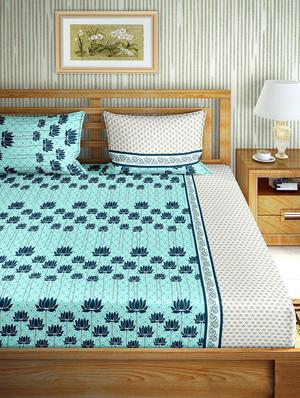 the oscar collection double bedsheet set super king size 180 tc cotton blue colour - 17554448 - Standard Image - 2