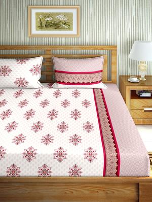 the oscar collection double bedsheet set super king size 180 tc cotton pink colour - 17554451 - Standard Image - 2