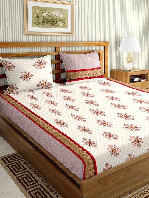 the oscar collection double bedsheet set super king size 180 tc cotton red colour - 17554452 - Standard Image - 1