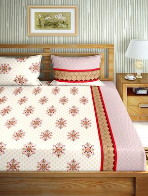 the oscar collection double bedsheet set super king size 180 tc cotton red colour - 17554452 - Standard Image - 2