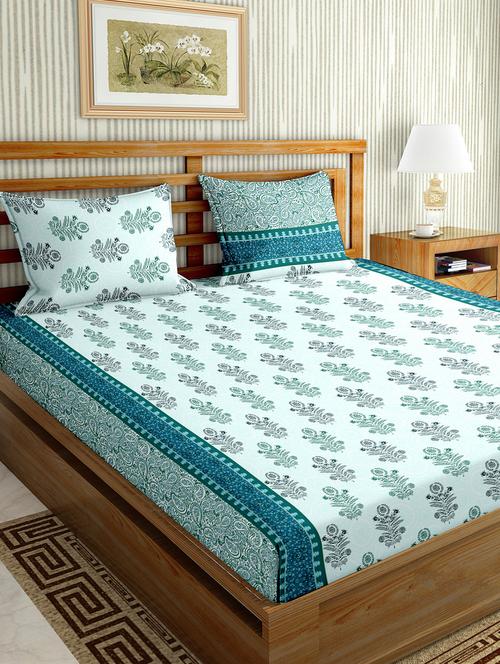 the oscar collection double bedsheet set super king size 180 tc cotton blue colour - 17554454 - Standard Image - 1