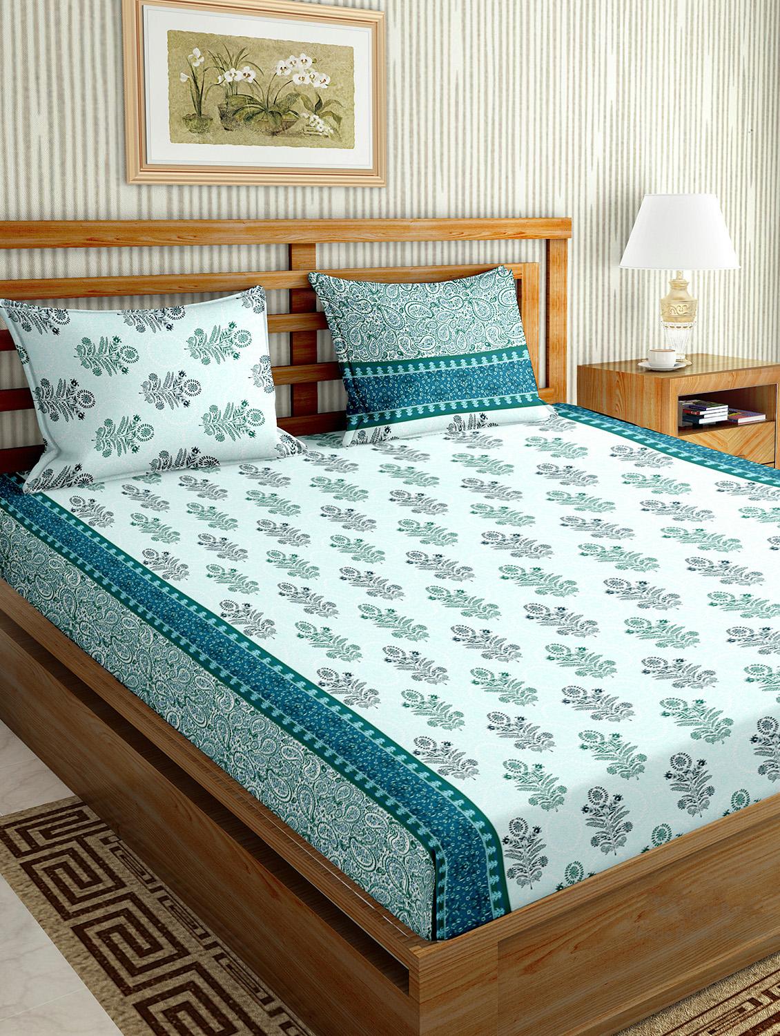 the oscar collection double bedsheet set super king size 180 tc cotton blue colour - 17554454 - Zoom Image - 1