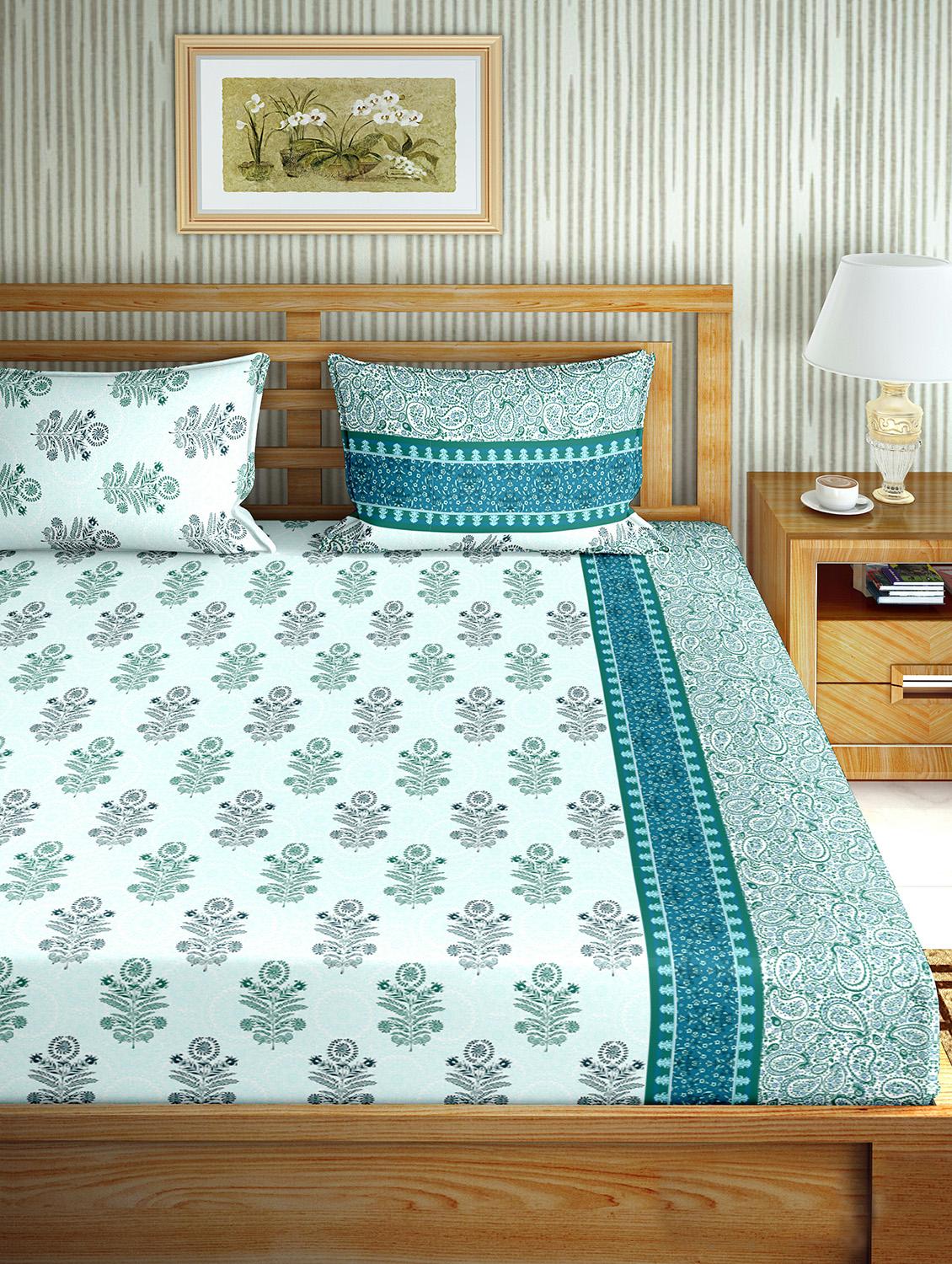 the oscar collection double bedsheet set super king size 180 tc cotton blue colour - 17554454 - Zoom Image - 2