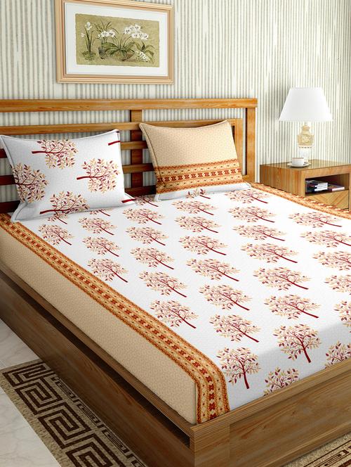 the oscar collection double bedsheet set super king size 180 tc cotton orange colour - 17554457 - Standard Image - 1