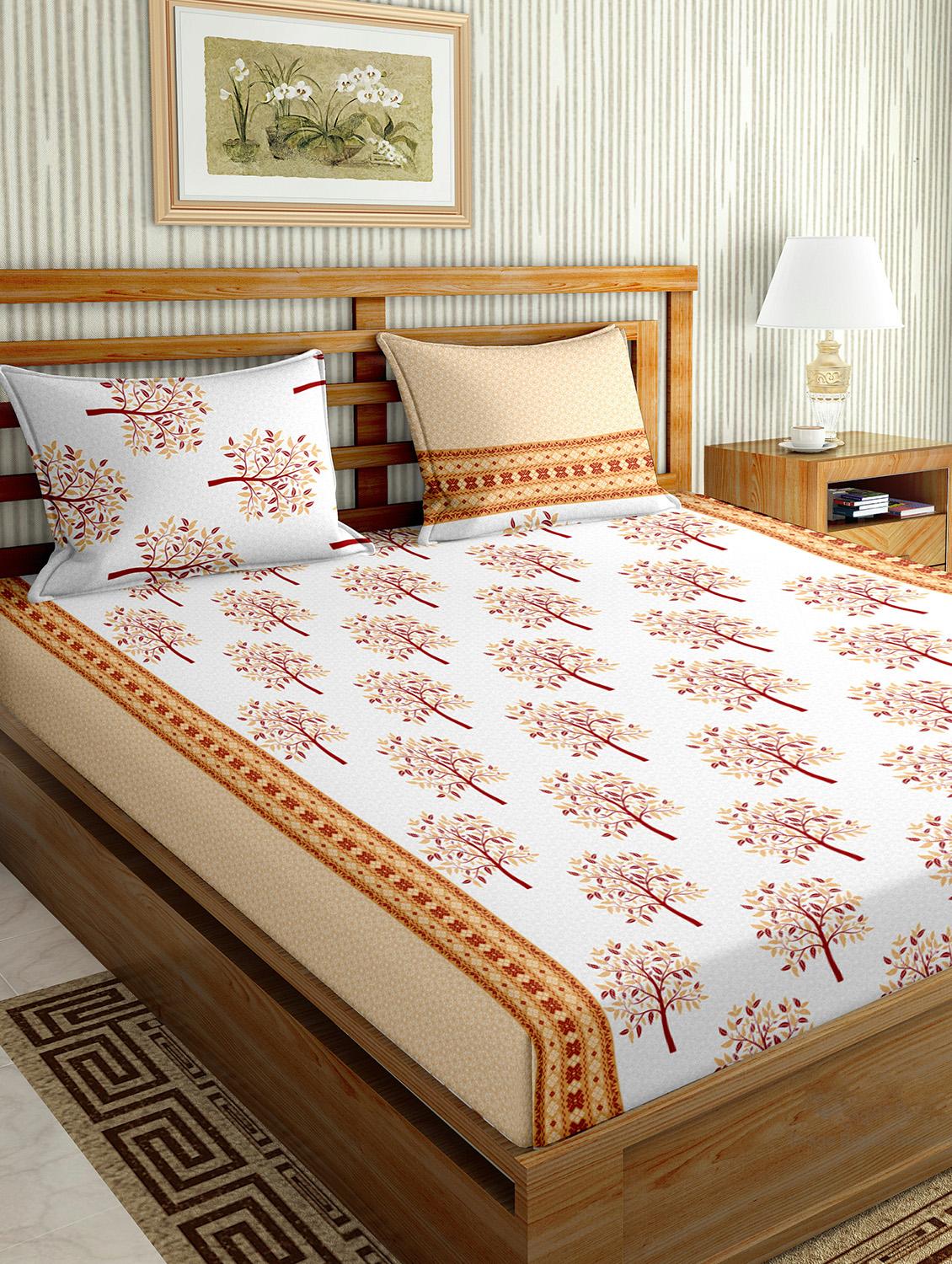 the oscar collection double bedsheet set super king size 180 tc cotton orange colour - 17554457 - Zoom Image - 1