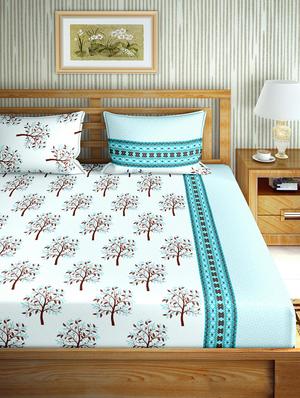 the oscar collection double bedsheet set super king size 180 tc cotton blue colour - 17554458 - Standard Image - 2