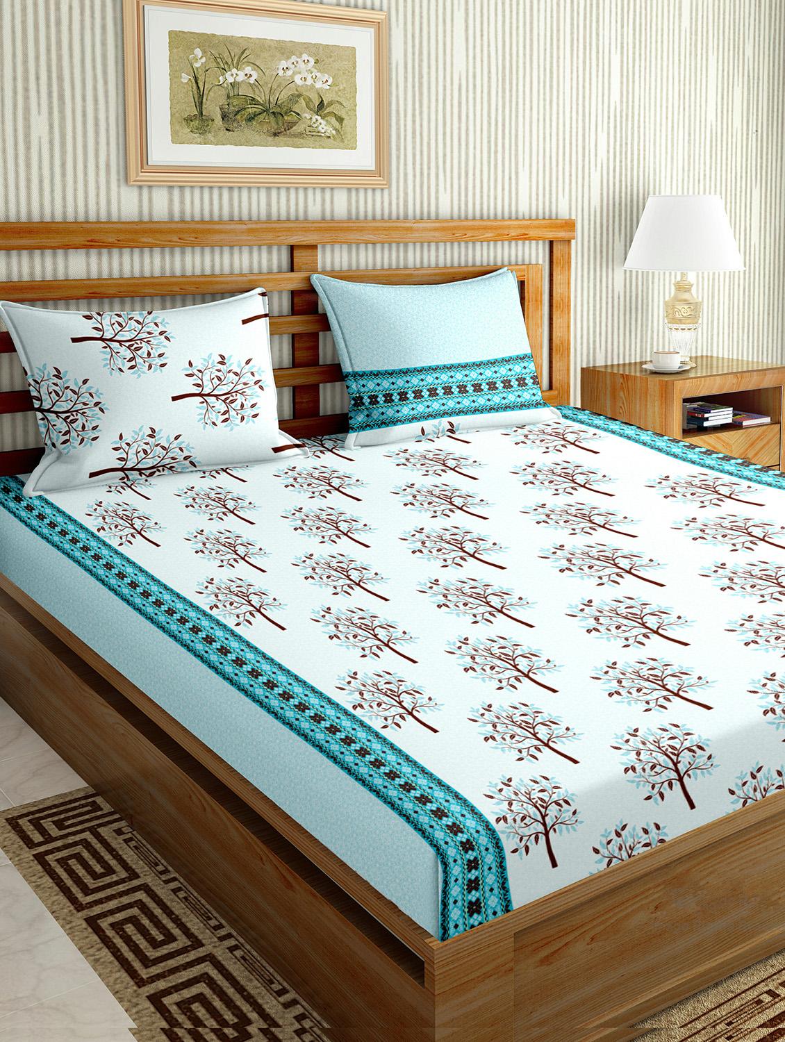 the oscar collection double bedsheet set super king size 180 tc cotton blue colour - 17554458 - Zoom Image - 1