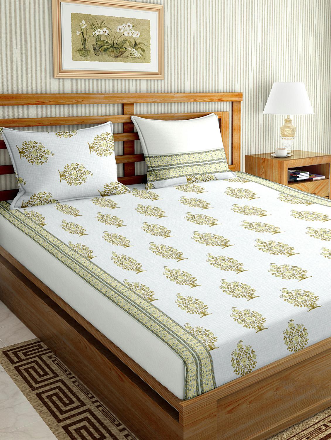 the oscar collection double bedsheet set super king size 180 tc cotton green colour - 17554459 - Zoom Image - 1