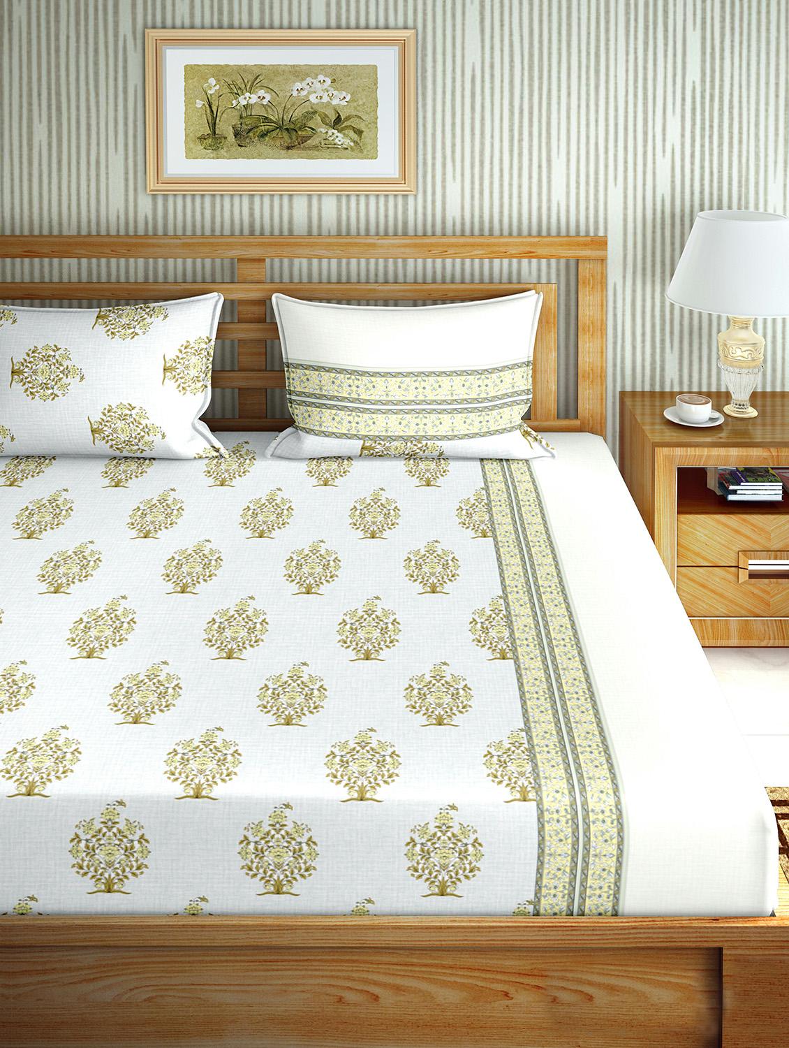 the oscar collection double bedsheet set super king size 180 tc cotton green colour - 17554459 - Zoom Image - 2