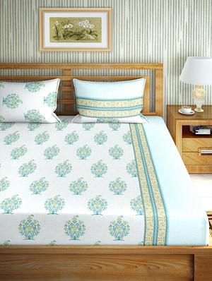 the oscar collection double bedsheet set super king size 180 tc cotton blue colour - 17554460 - Standard Image - 2