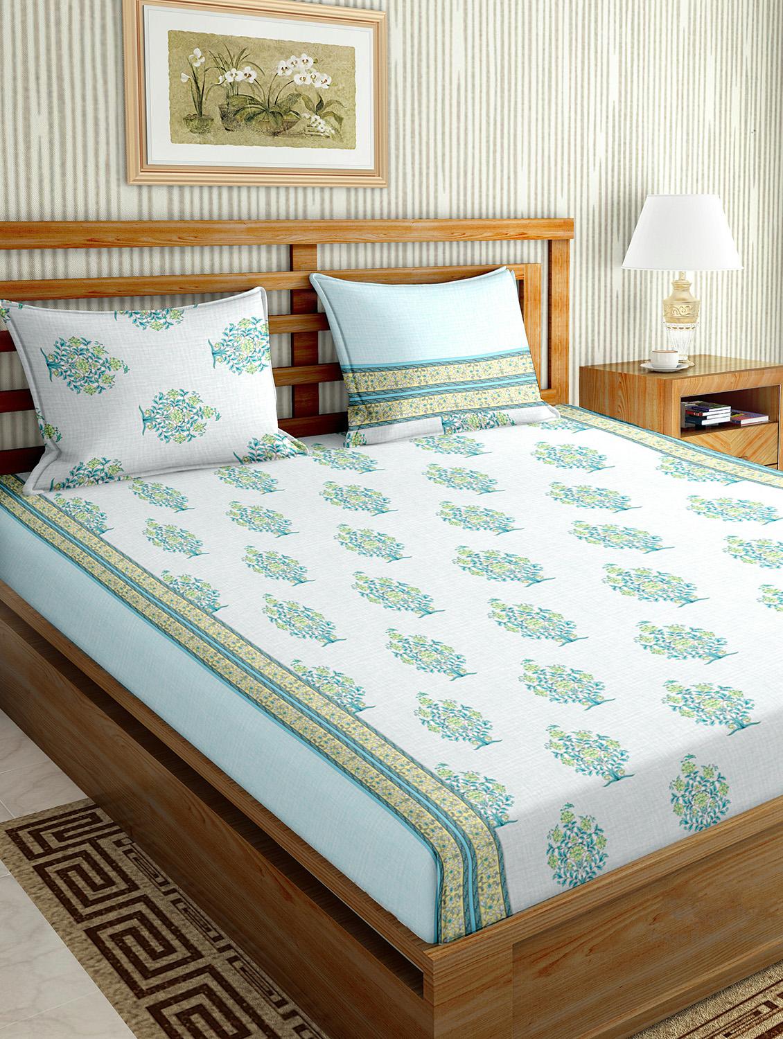 the oscar collection double bedsheet set super king size 180 tc cotton blue colour - 17554460 - Zoom Image - 1