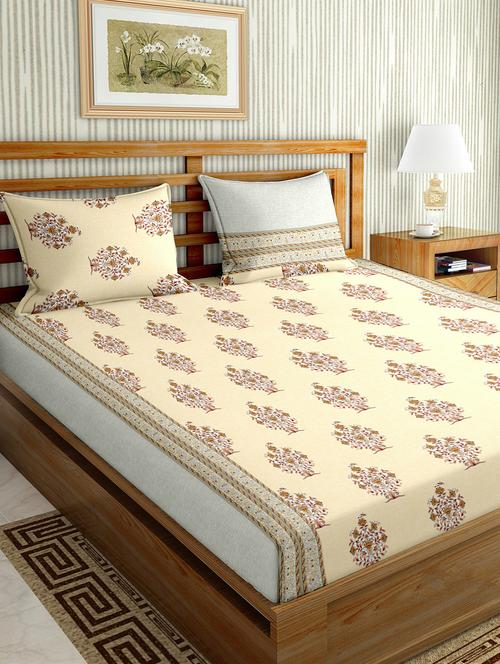 the oscar collection double bedsheet set super king size 180 tc cotton beige colour - 17554461 - Standard Image - 1