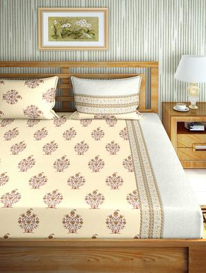 the oscar collection double bedsheet set super king size 180 tc cotton beige colour - 17554461 - Standard Image - 2