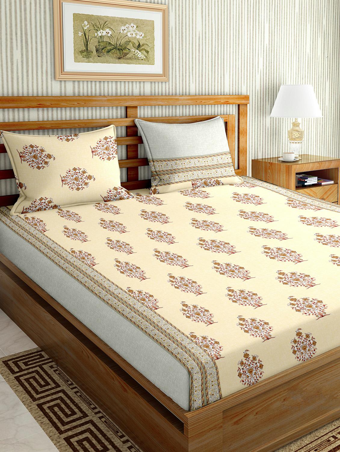 the oscar collection double bedsheet set super king size 180 tc cotton beige colour - 17554461 - Zoom Image - 1