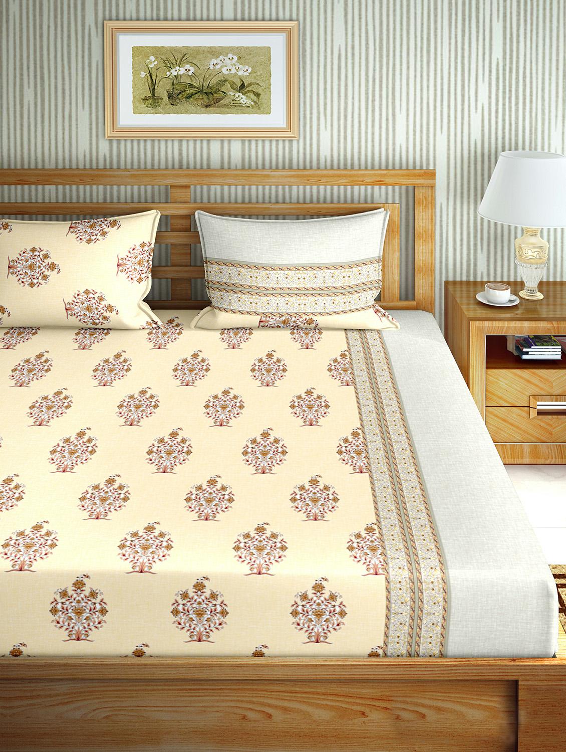the oscar collection double bedsheet set super king size 180 tc cotton beige colour - 17554461 - Zoom Image - 2