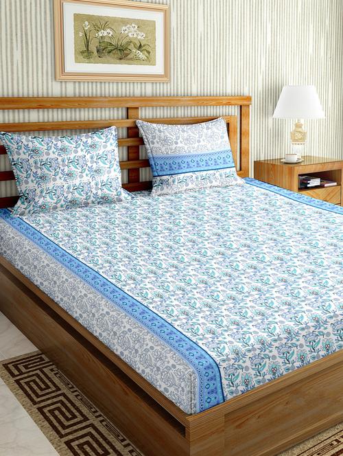 the oscar collection double bedsheet set super king size 180 tc cotton blue colour - 17554462 - Standard Image - 1