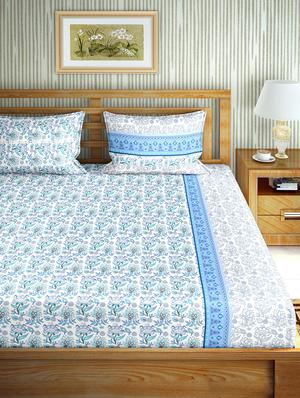 the oscar collection double bedsheet set super king size 180 tc cotton blue colour - 17554462 - Standard Image - 2