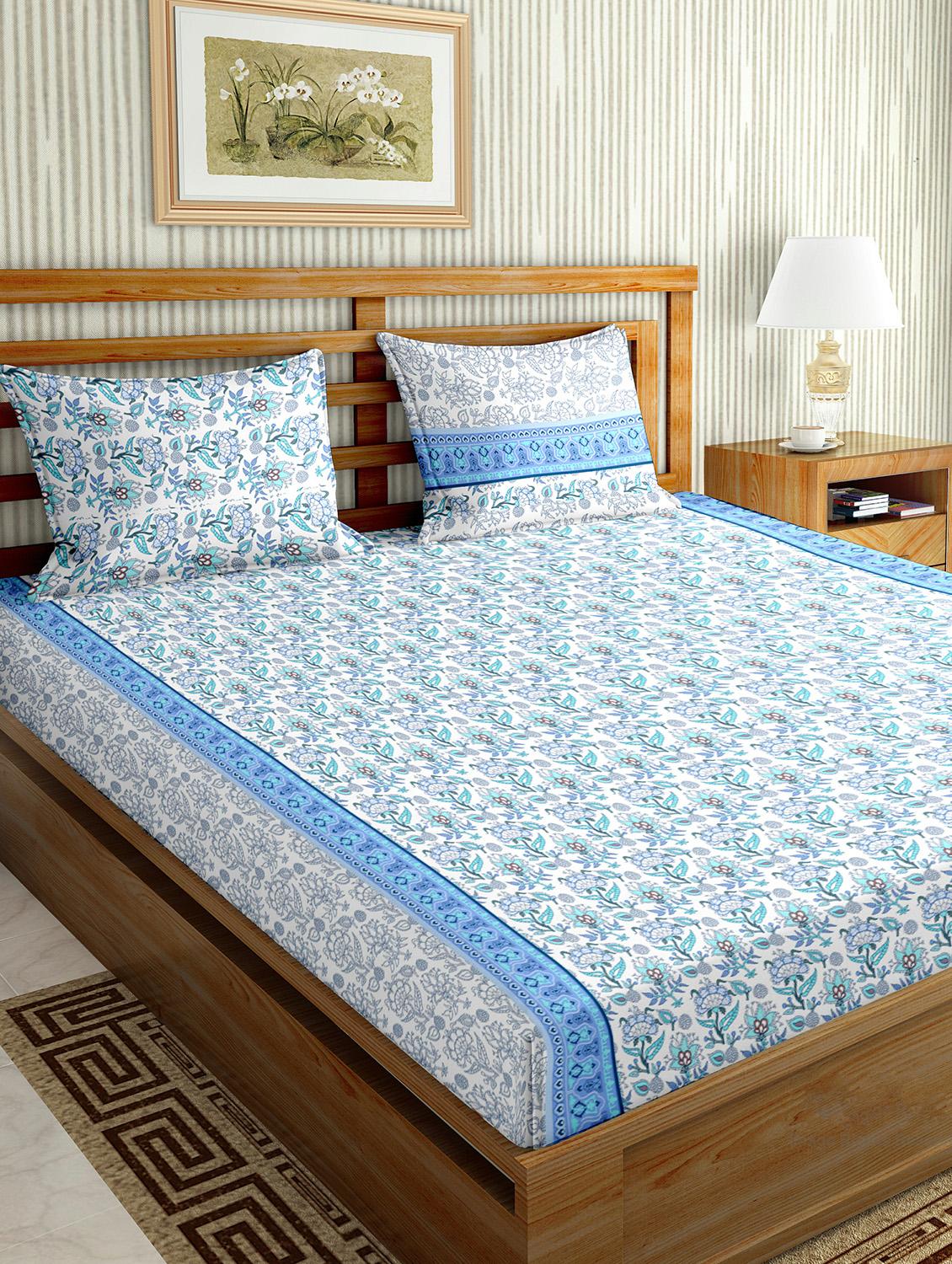 the oscar collection double bedsheet set super king size 180 tc cotton blue colour - 17554462 - Zoom Image - 1