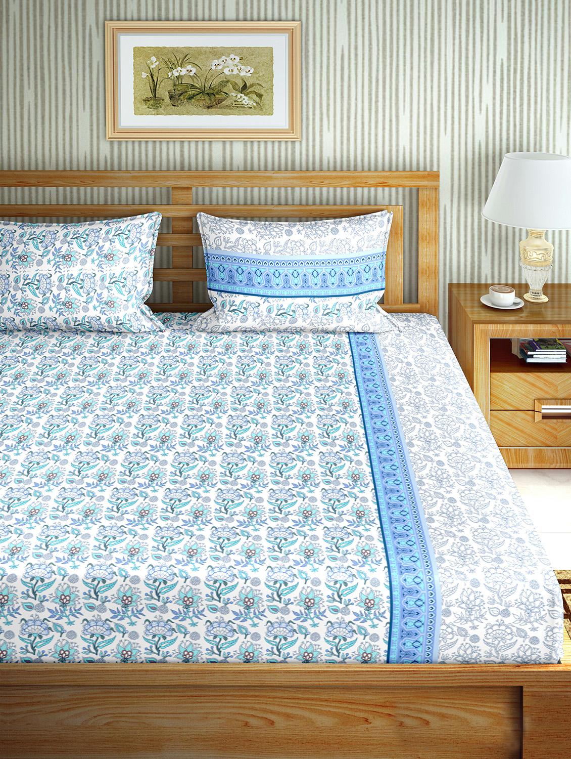 the oscar collection double bedsheet set super king size 180 tc cotton blue colour - 17554462 - Zoom Image - 2
