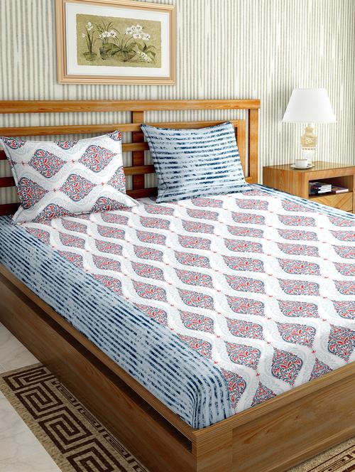 the oscar collection double bedsheet set super king size 180 tc cotton blue colour - 17554465 - Standard Image - 1