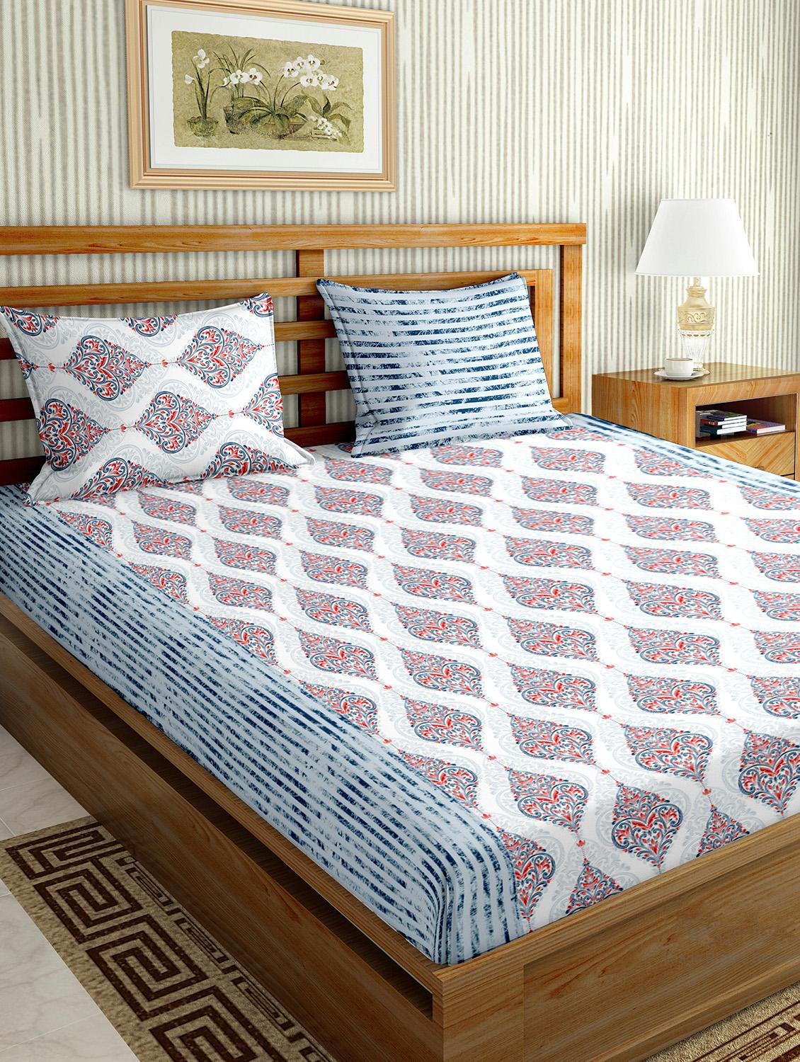 the oscar collection double bedsheet set super king size 180 tc cotton blue colour - 17554465 - Zoom Image - 1
