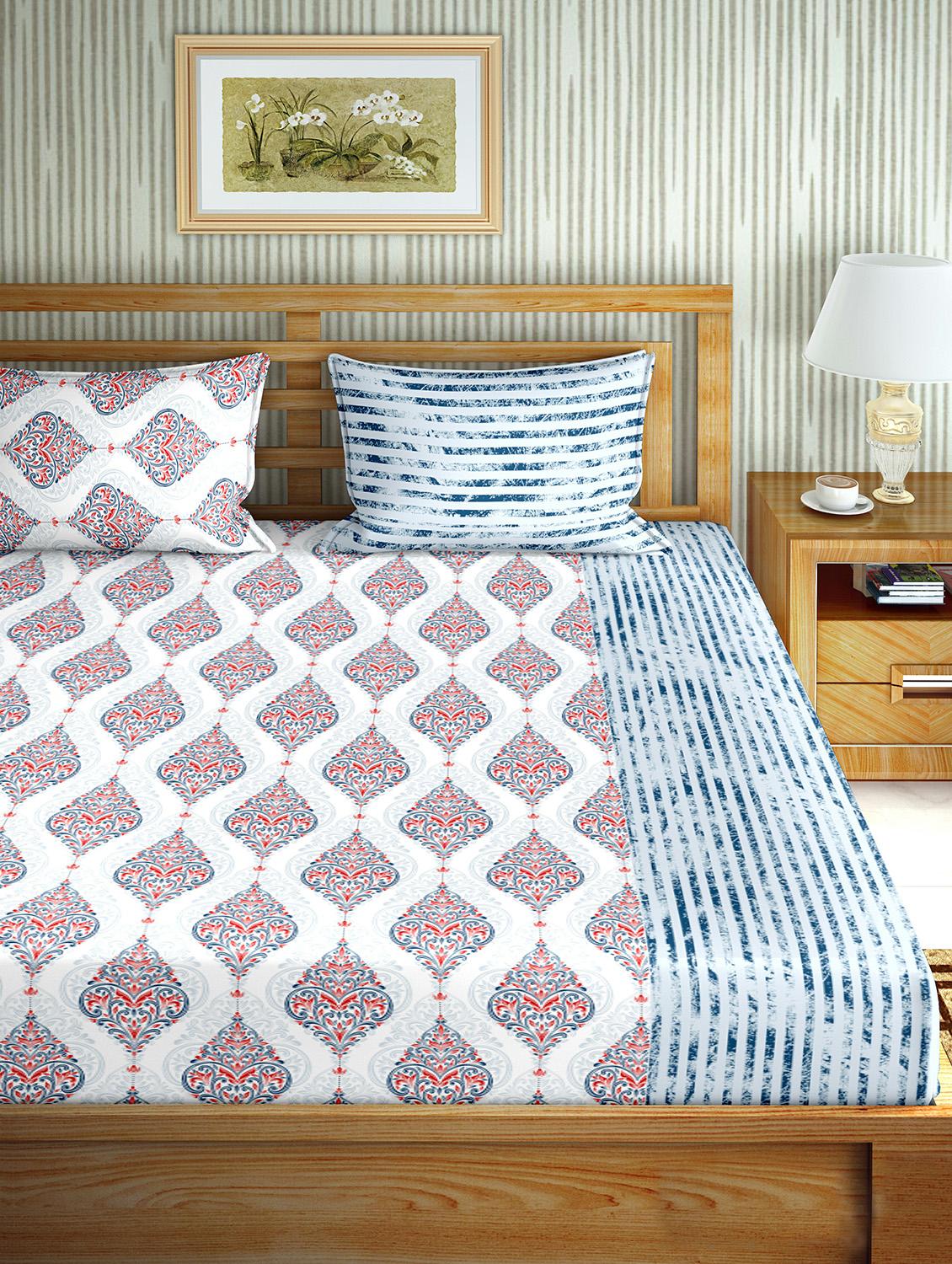 the oscar collection double bedsheet set super king size 180 tc cotton blue colour - 17554465 - Zoom Image - 2