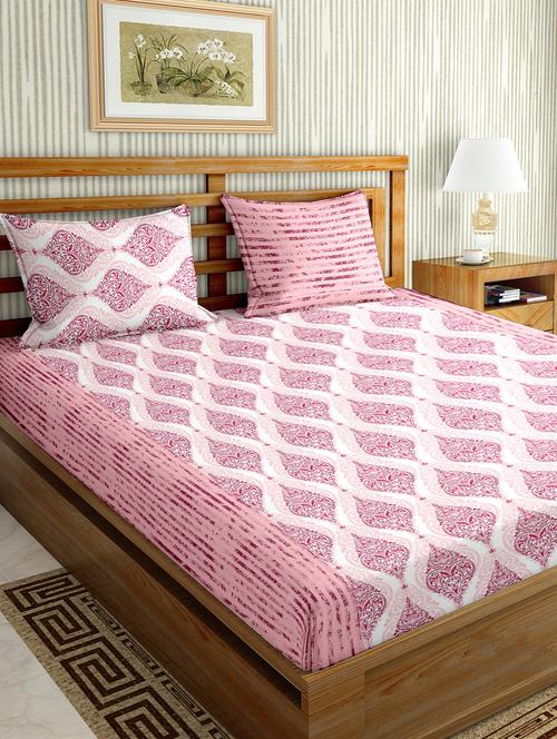 the oscar collection double bedsheet set super king size 180 tc cotton pink colour - 17554466 - Standard Image - 1