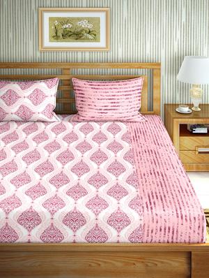 the oscar collection double bedsheet set super king size 180 tc cotton pink colour - 17554466 - Standard Image - 2