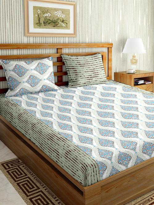 the oscar collection double bedsheet set super king size 180 tc cotton green colour - 17554467 - Standard Image - 1