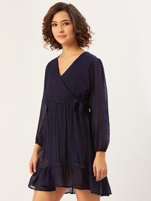 overlap neck dobby a-line dress - 17554838 - Standard Image - 2