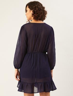overlap neck dobby a-line dress - 17554838 - Standard Image - 3