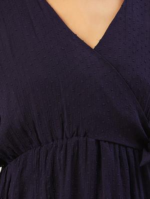 overlap neck dobby a-line dress - 17554838 - Standard Image - 5