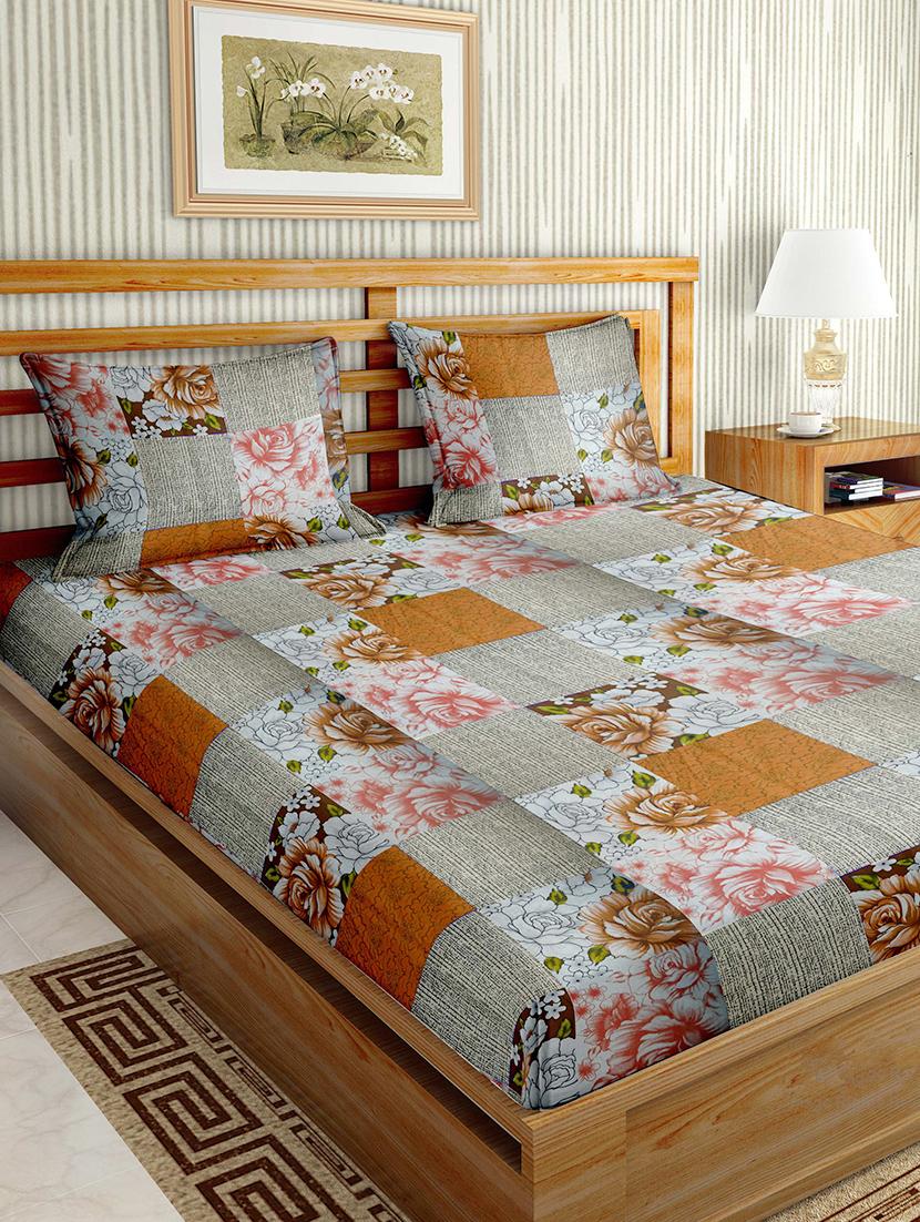 mysterious double bedsheet set king size 180 tc cotton orange colour - 17555580 - Zoom Image - 1