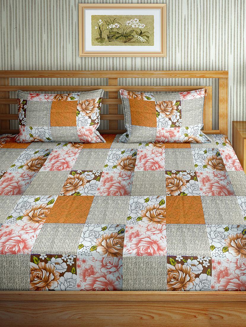 mysterious double bedsheet set king size 180 tc cotton orange colour - 17555580 - Zoom Image - 2