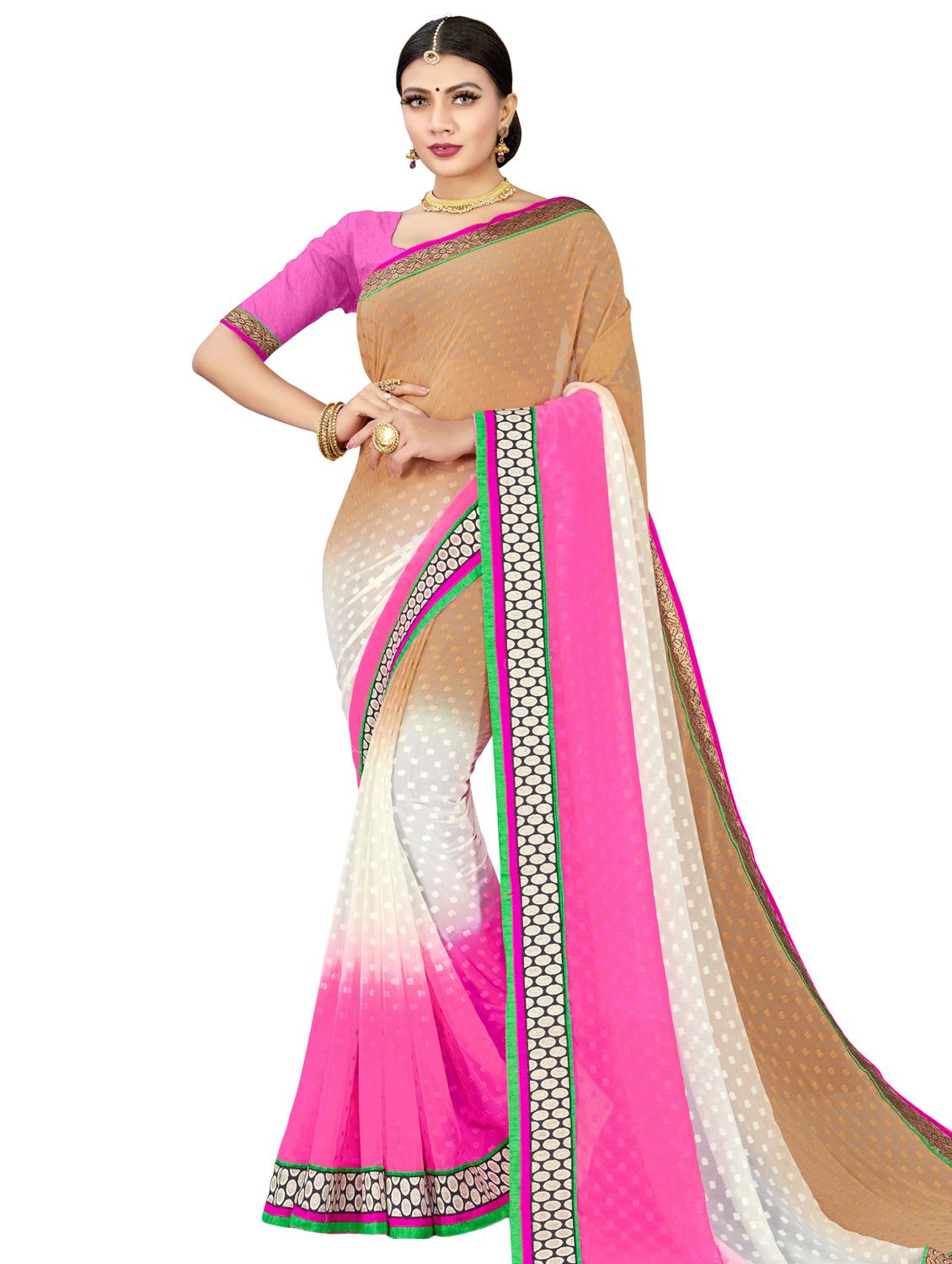 lace bordered printed saree with blouse - 17555647 - Zoom Image - 1