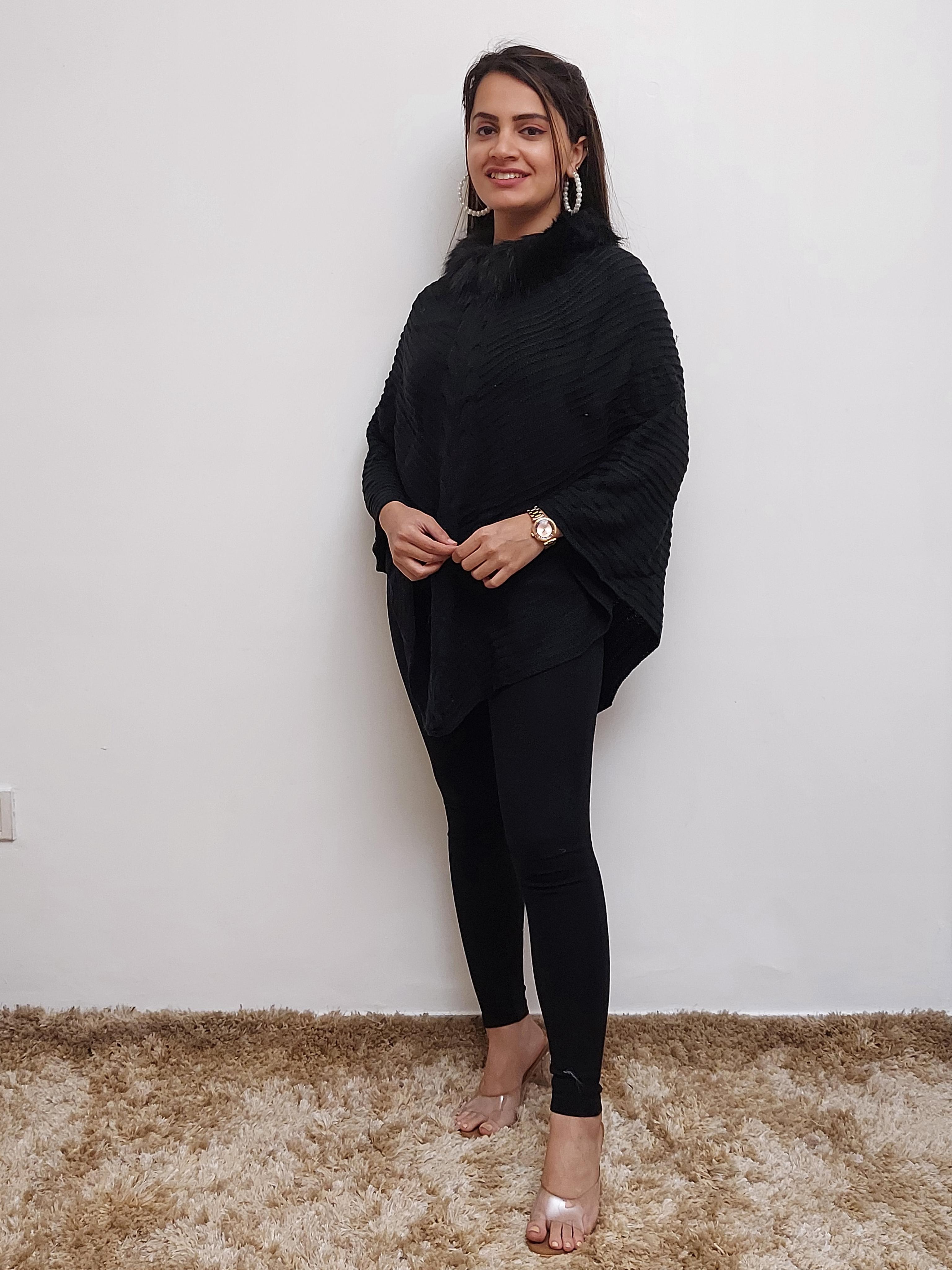 women woolen fur poncho - 17555728 - Zoom Image - 1